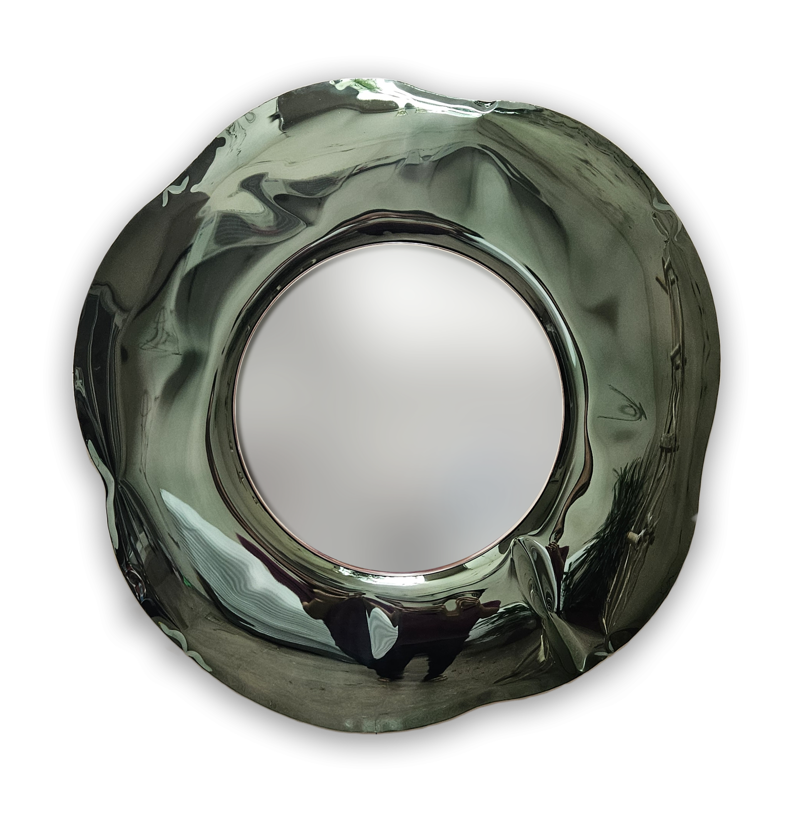 Decorative mirrror with sculpted stainless steel frame